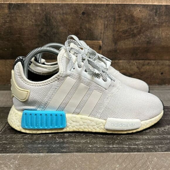 Adidas Women’s Size 5.5 NMD R1 Athletic Sneakers Cream Blue Running Shoes - Picture 1 of 10